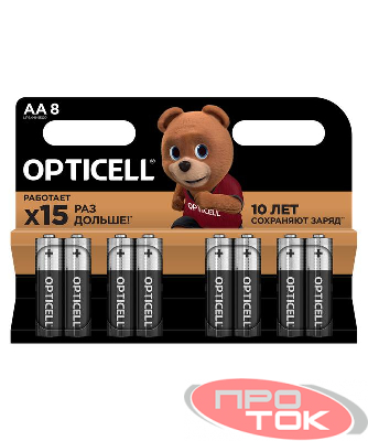 Элемент питания алкалиновый AA/LR6 (блист. 8шт) Basic Opticell 5051008