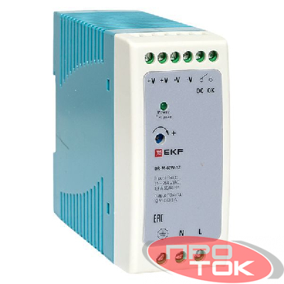 Блок питания на дин рейку 60Вт Uвх 220В AC m Uвых 12В DC постоянного тока EKF DR-M-60W-12