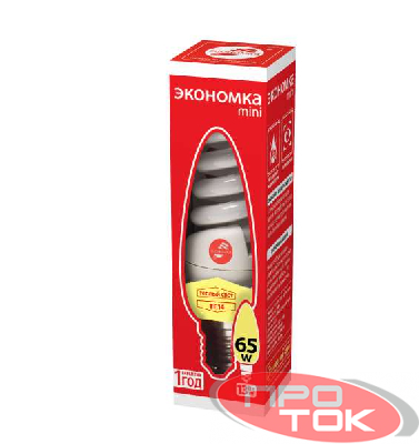 Лампа люминесцентная компакт. SPC 13Вт E14 спиральная 2700К T2 ЭКОНОМКА LKsmT2SPC13wE1427eco
