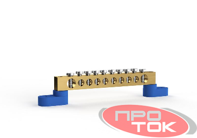 Шина нулевая 6х9мм 10 отвер. латунь У2-С на двух угловых изоляторах TOKOV ELECTRIC TKE-BSB-69-10-L2/N