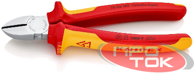 Бокорезы VDE L-180мм твердость кромок 62 HRC хром. Knipex KN-7006180