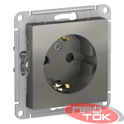 Механизм розетки 1-м СП AtlasDesign 16А IP20 с заземл. защ. шторки сталь SchE ATN000945