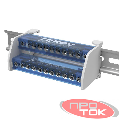 Шина на DIN-рейку в корпусе (кросс-модуль) 2 группы по 11 отверстий 125А TOKOV ELECTRIC TKE-DBTB-125-2-11/L+PEN
