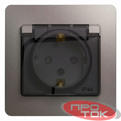 Розетка 1-м Glossa 16А 250В с защ. крышкой защ. шторки с заземл. в сборе IP44 платина SchE GSL001248