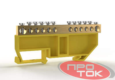 Шина PE "земля" на DIN-изоляторе 6х9мм 12 отвер. латунь TOKOV ELECTRIC TKE-BCB-69-12-DIN/PE