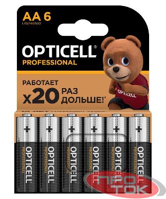 Элемент питания алкалиновый AA/LR6 (блист. 6шт) Professional Opticell 5052003