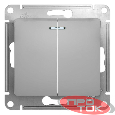 Механизм выключателя 2-кл. СП GLOSSA 10А IP20 10AX с подсветкой алюм. SchE GSL000353