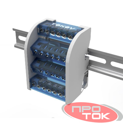 Шина на DIN-рейку в корпусе (кросс-модуль) 4 группы по 7 отверстий 100А TOKOV ELECTRIC TKE-DBTB-100-4-7/3L+PEN