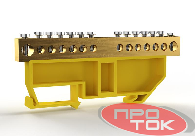 Шина PE "земля" на DIN-изоляторе 8х12мм 14 отвер. латунь TOKOV ELECTRIC TKE-BCB-812-14-DIN/PE