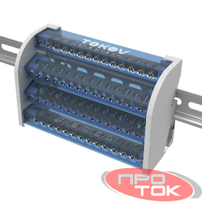 Шина на DIN-рейку в корпусе (кросс-модуль) 4 группы по 15 отверстий 125А TOKOV ELECTRIC TKE-DBTB-125-4-15/3L+PEN