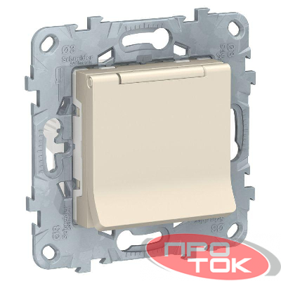 Механизм розетки UNICA NEW с защ. крышкой защ. шторки с заземл. 16А 250В IP40 беж. SchE NU503744TA