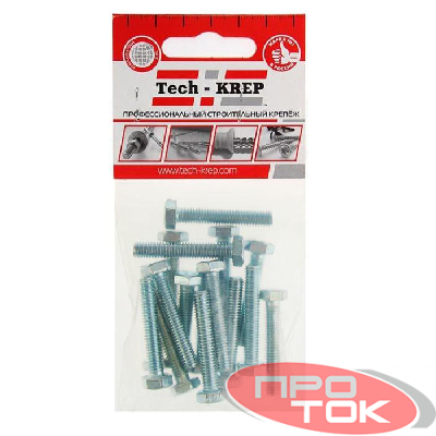 Болт DIN933 с шестигранной головкой М6х50 оцинк. (уп.14шт) Tech-KREP 102962