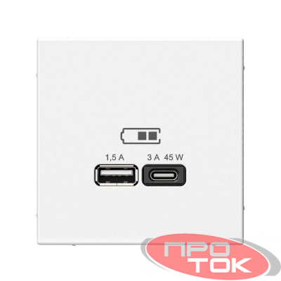 Розетка USB ArtGallery тип A+C 45Вт QC PD высокоскор. ЗУ механизм бел. SE GAL000129