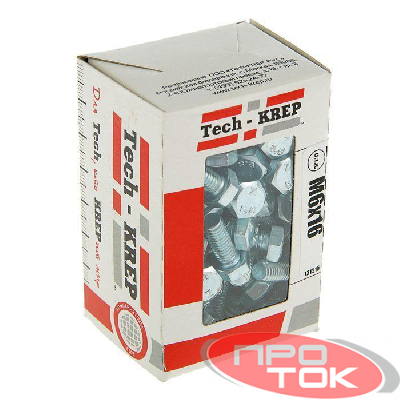 Болт М6х16 с шестигранной головкой цинк. DIN 933 (уп.100шт) коробка Tech-Krep 105200