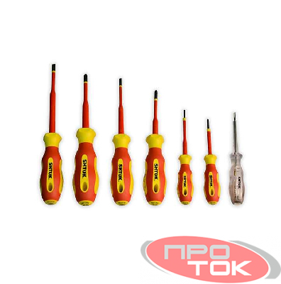 Набор отверток диэлектрических Ph0 Ph1 Ph2 Sl2.5 Sl4.0 Sl5.5 + тестер картон SHTOK 09330