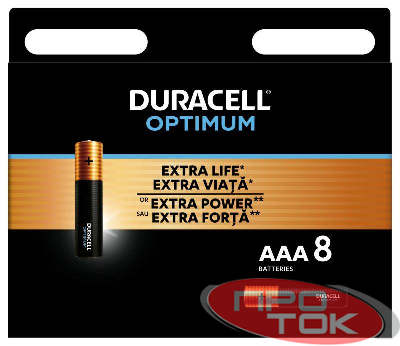 Элемент питания алкалиновый ААА 1.5В LR03-8BL Optimum 5014070 (блист.8шт) Duracell Б0056025