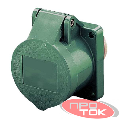 Розетка панельная 32А 3п 4ч 20-50В 100-200Гц IP44 прямая фланец 55х55мм винтовые клеммы зел. Mennekes 625