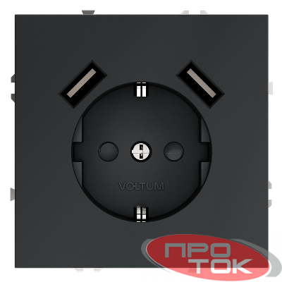 Розетка 1-м СП S70 16А с USB A+A с заземл. защ. шторки механизм графит Voltum VLS040407