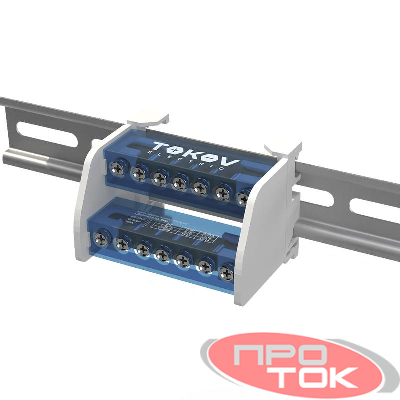 Шина на DIN-рейку в корпусе (кросс-модуль) 2 группы по 7 отверстий 100А TOKOV ELECTRIC TKE-DBTB-100-2-7/L+PEN