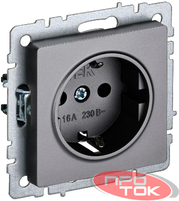 Розетка 1-м СП BRITE РС14-1-0-БрС 16А с заземл. защ. шторки сталь IEK BR-R14-16-K46