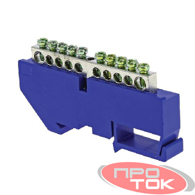 Шина нулевая N 6х9 10 отвер. никель син. изолятор на DIN-рейку PROxima EKF sn1-63-10-d
