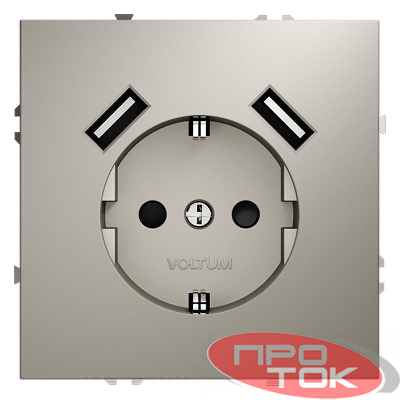 Розетка 1-м СП S70 16А с USB A+A с заземл. защ. шторки механизм кашемир Voltum VLS040403