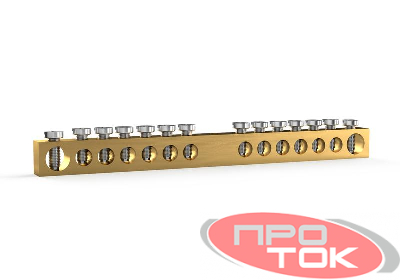 Шина PEN "земля-ноль" 6х9мм 14 отвер. латунь TOKOV ELECTRIC TKE-BCB-69-14-N/PEN