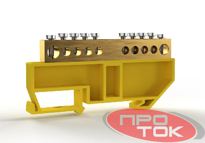 Шина PE "земля" на DIN-изоляторе 8х12мм 10 отвер. латунь TOKOV ELECTRIC TKE-BCB-812-10-DIN/PE
