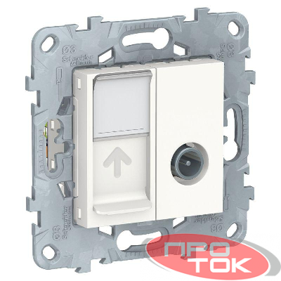 Механизм розетки TV UNICA NEW одиночная + комп. RJ45 кат.6 UTP бел. SchE NU547018